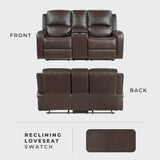 Lexicon Manual Double Reclining Loveseat with Center Console, Top Grain Leather Match Wall Hugger Recliner Loveseat, Storage, Cup Holders, High Density Foam Over Pocket Coils, for Living Room, Brown Lexicon