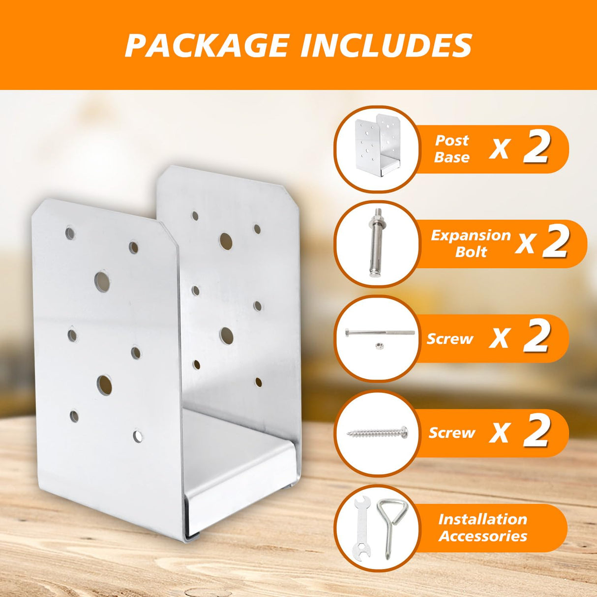 4"x4" Post Base Bracket (Internal 3.5"x3.5")，4 Pcs Stainless Steel Adjustable Post Base，Concrete Post Anchor for Deck，Pavilion, Railing, Porch Support MEWSDEN