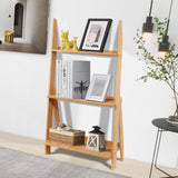 Maydear Bamboo Ladder Shelf Bookcase, 3-Tier Leaning Bookshelf Free Standing Organizer Storage Shelves for Living Room, Bedroom, Kitchen, Home Office, Balcony Maydear