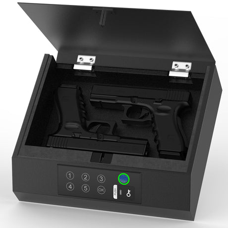 NIANPU Gun Safe for Handgun,Biometric Gun Safe for Pistols,Quick-Access Firearm Safety Fingerprint/Key Pad/Key Gun Lock Box for Home Bedside Nightstand Car NIANPU