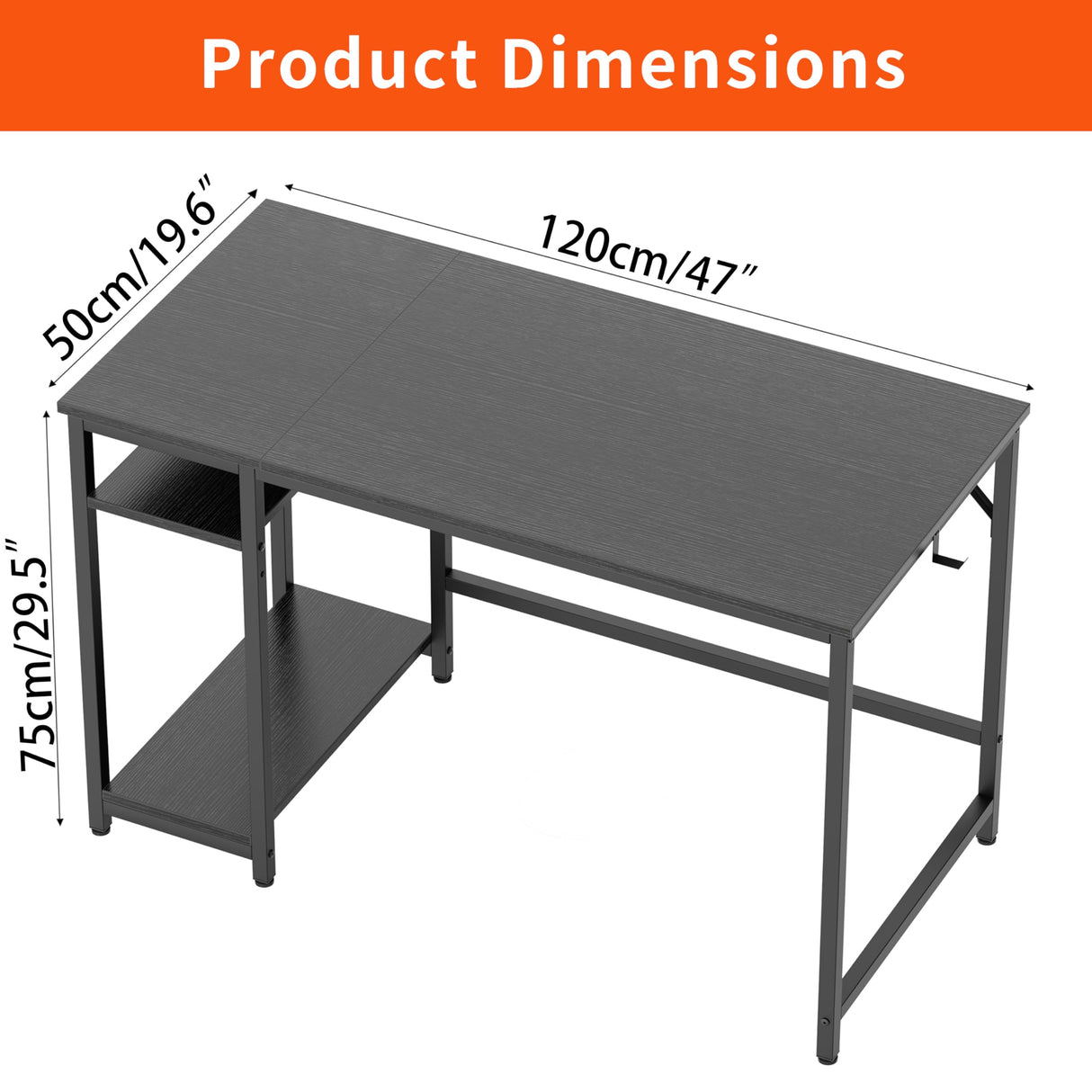 JOISCOPE Home Office Desk with Double Reversible Side Shelves and Headphone Hooks, Small Computer Desk for Working, Gaming, Studying, 48 inches, Black JOISCOPE
