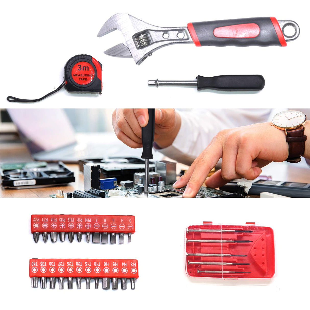 Arcwares 799pcs Aluminum Trolley Case Tool Set Silver, House Repair Kit Set, Household Hand Tool Set, with Tool Belt,Gift on Father's Day (Black) Arcwares