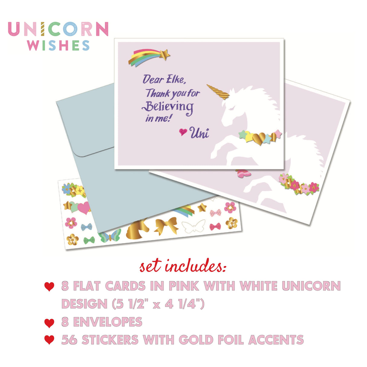 Mrs. Grossman's Design Your Own Sticker Notecards Card Making Kit - includes 8 Cards, Envelopes, and Classic Stickers - Create DIY Thank You, Birthday, Greeting Cards (Unicorn Wishes) Mrs.Grossmans