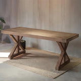 homary 59.1" Office Desk Rustic Farmhouse Computer Table Wood Executive Desk with Trestle in Natural (59.1" L x 27.6" W x 29.5" H) homary