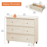 WAMPAT 3-Drawer Kids Dresser for Bedroom, Modern Small Chest of Drawers with Gold Knobs, 35 Inch Wide Light Oak Wood Children Dresser for Baby Room, Nursery, Living Room WAMPAT