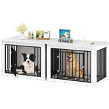 YITAHOME 76 Inch Double Dog Crate Furniture, XXL Dog Crate Furniture for 2 Dogs, Side End Table, Waterproof Top, Safety Corners, 2-in-1 Iron-Wood Fusion Dog Kennel Furniture for 2 Large Dogs,White YITAHOME