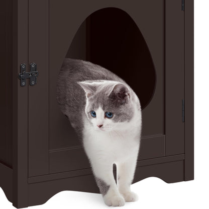Yaheetech Cat Litter Box Enclosure, Hidden Cat Litter Box Furniture with Side Towel Bar, Wooden Cat Washroom, Storage Cabinet, Indoor Pet House, Side Table Nightstand, Espresso