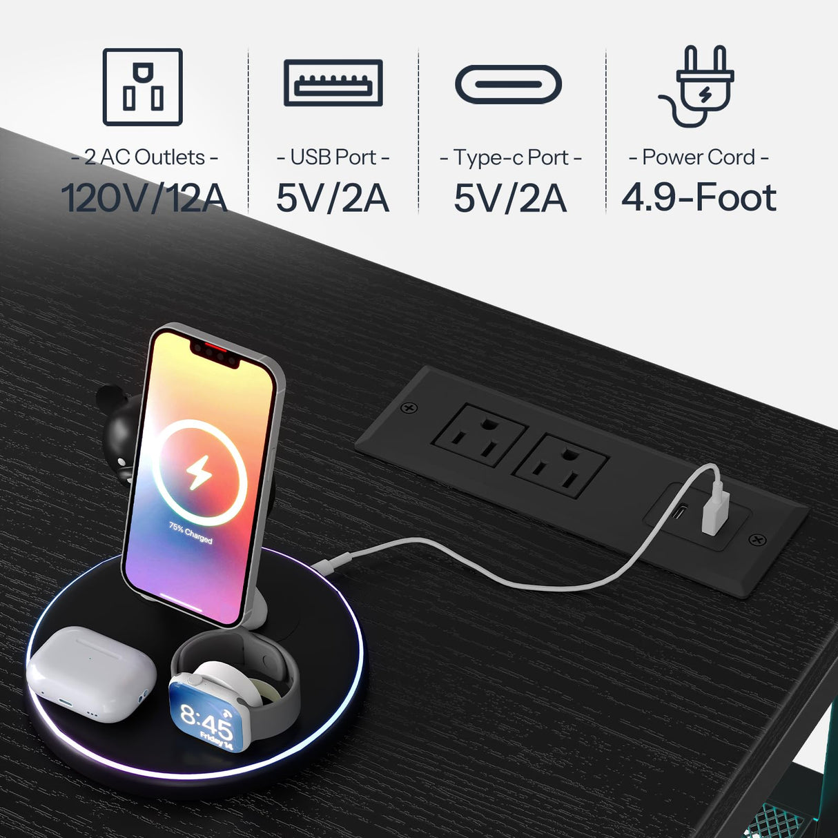 HOOBRO LED TV Stand with Charging Station, 4-Tier Entertainment Gaming Center, Modern Media Console Table, Open Shelves, 55.1"L x 13.8"W x 26.2"H, for TVs up to 65", for Living Room, Black BB47UDDS01 HOOBRO