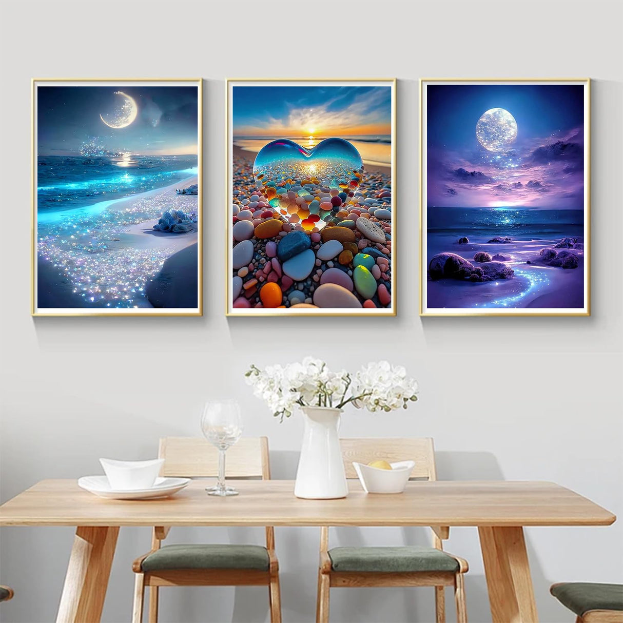 HSENJT 5D Diamond Painting Kits Beach Love for Adults Beginners,Sea Stone DIY Diamond Art,Love Heart Stone Paint with Round Diamonds for Home Wall Decor Gift(30x40cm/11.8X15.7Inch) HSENJT