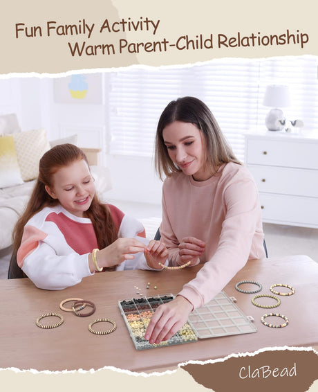 ClaBead Bracelet Making Kit 3200Pcs, Clay Beads Bracelet Kit with Gold Beads and Sliver Beads, Swift Friendship Beads Bracelet Kit for Bracelets Making (Earth Tone) ClaBead