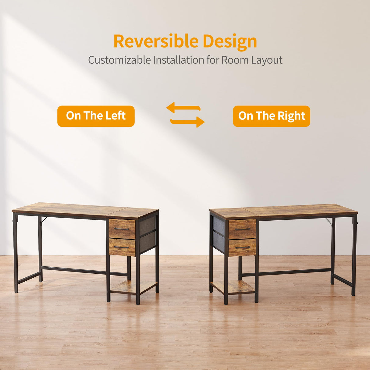 CubiCubi Computer Home Office Desk with 2 Drawers, 47 Inch Small Desk Study Writing Table, Modern Simple PC Desk, Rustic Brown CubiCubi