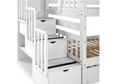 Bedz King Stairway Bunk Beds Twin over Twin with 3 Drawers in the Steps, White Bedz King
