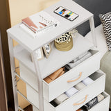 Furnulem Tall 4 Drawers Dresser, Vertical Storage Tower for Bedroom, Hallway, Entryway, Nursery, Closet Organizer, Nightstand Bedside Table Furniture, Sturdy Steel Frame, Wood Top, White Furnulem