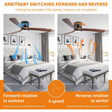 LINJO 42 inch Wood Ceiling Fans with Lights and Remote, Flush Mount Ceiling Fan,Quiet & Reversible DC Motor for Bedroom/Outdoor/Farmhouse/Patios LINJO