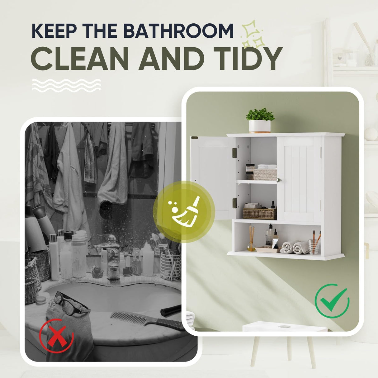 Smuxee White Bathroom Cabinet Wall Mounted, Small Bathroom Medicine Cabinet with 2 Door Adjustable Shelves, Bathroom Wall Cabinet Over Toilet for Laundry Room Kitchen Smuxee