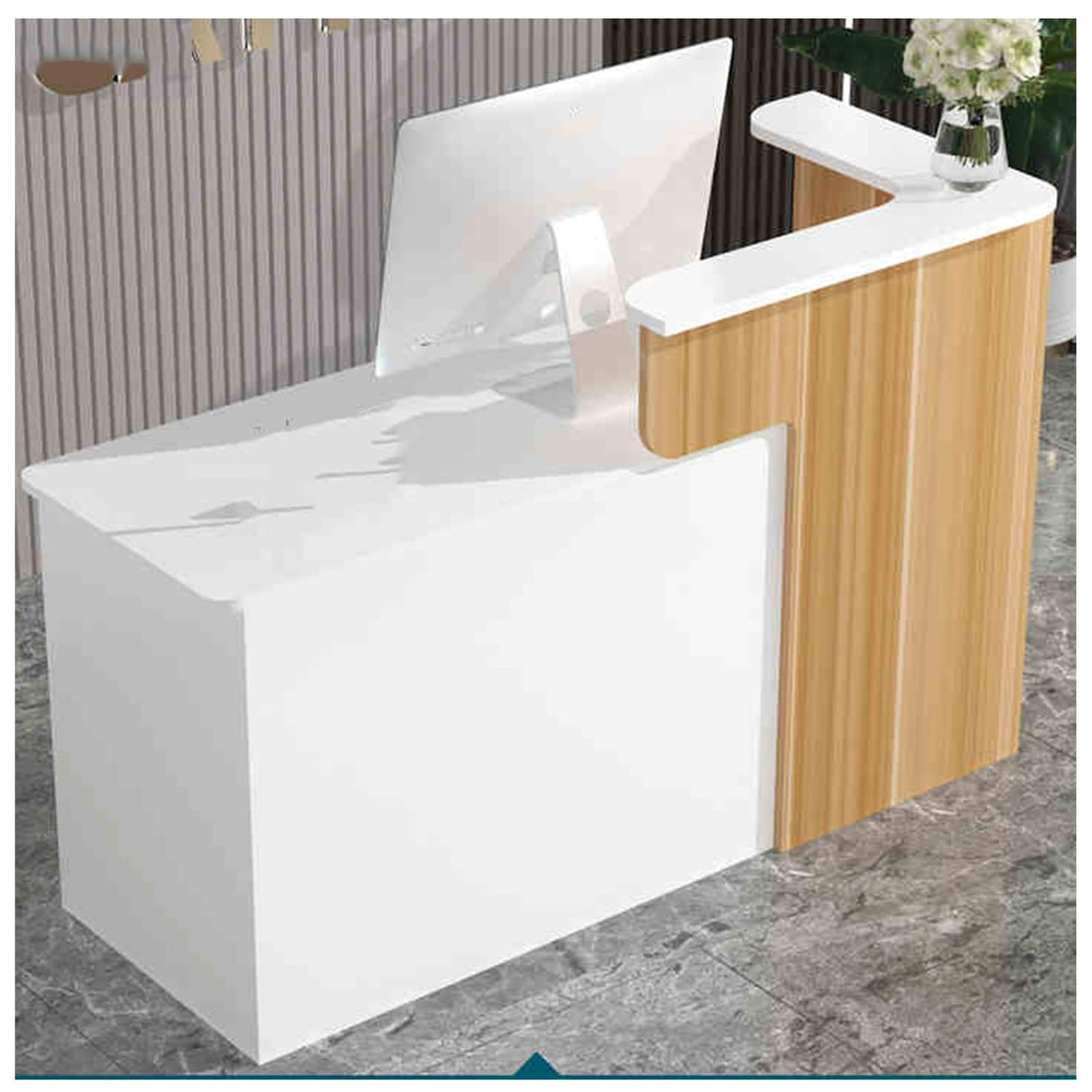 JUCCJUXIN Front Desk Reception Room Table, Checkout Counter with Drawers,Modern L-Shaped Workstation, Secure Storage,Reception Desk with Drawers(Wood,L-55.1x23.6x29.5in) JUCCJUXIN