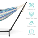 Best Choice Products Double Hammock with Steel Stand, Indoor Outdoor Brazilian-Style Cotton Bed w/Carrying Bag, 2-Person Capacity - Ocean Best Choice Products