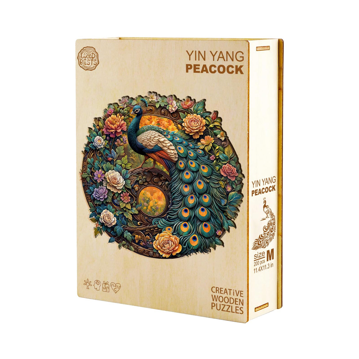 Jigfoxy Wooden Puzzle for Adults,Yin Yang Peacock Wooden Jigsaw Puzzles for Adults, Unique Animal Shape Wood Cut Puzzles for Family Friend Puzzle Lovers(M-11.4 * 11.3in-200pcs) Jigfoxy