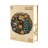 Jigfoxy Wooden Puzzle for Adults,Yin Yang Peacock Wooden Jigsaw Puzzles for Adults, Unique Animal Shape Wood Cut Puzzles for Family Friend Puzzle Lovers(M-11.4 * 11.3in-200pcs) Jigfoxy