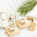 124 Pcs Wood earring card display wooden earring display stand 4 Set Jewelry stand holder with Card for Jewelry Selling(Wood Color) Marsui