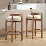 DUOMAY Modern Bar Stools Set of 2, 26" Counter Height Stools, Armless Round Wood Barstools Kitchen Island Stool with Linen Seat for Home Bar Coffee Shop, Beige DUOMAY