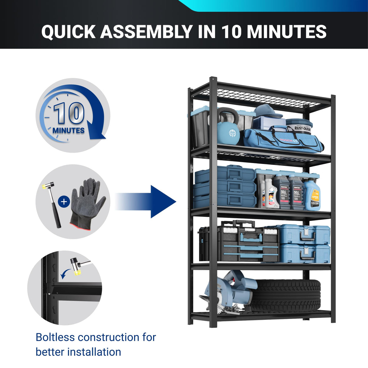 FLEXIMOUNTS 72" H Garage Shelving, 5-Tier Garage Storage Shelves, Standing Shelving Unit, Metal Wire Rack, Heavy Duty Shelves for Basement, Warehouse, 36" W x 16" D x 72" H FLEXIMOUNTS