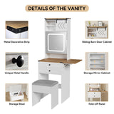 ARTETHYS Farmhouse Small Vanity Desk Set with Mirror Cabinet Compact Makeup Vanity Table with 3 Adjustable Lighted Mirror and Storage Chair for Small ARTETHYS