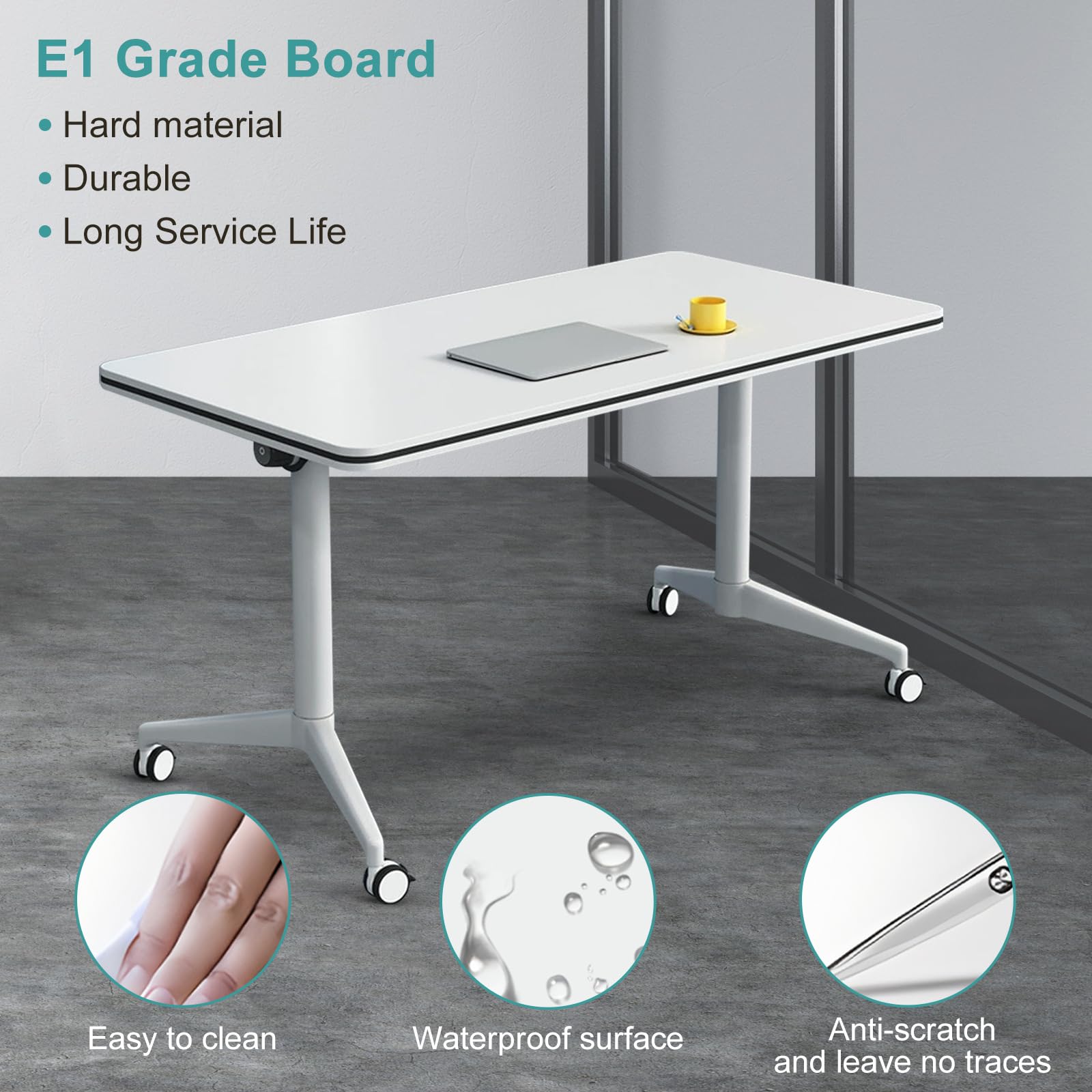 Conference Table, Folding White Flip Top Mobile Training Table with Silent Wheels，Modern Rectangle Meeting Seminar Table, Conference Room Tables for Office Training Classroom (4pcs, 55 inch) - WoodArtSupply