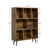 GRUSIGN 8 Cube Bookshelf 3 Tier Mid-Century Rustic Brown Modern Bookcase with Legs,Retro Wood Book Shelf Storage Organizer Shelf,Freestanding Organizer Display Shelf for Bedroom,Living Room,Office GRUSIGN