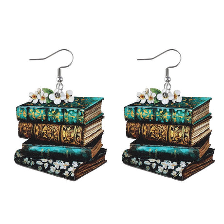 Handmade Wooden Stackable Book Dangle Earrings Lightweight Teacher Student Stack of Books Reading Earrings for Women Librarian Teachers Appreciation Day Gifts Graduation Back to School Jewelry-Style B Caiyao