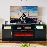 oneinmil 70" Fireplace TV Stand for TVs Up to 80", Electric Fireplace Entertainment Center with LED Lights & Storage Cabinets, Media Console Table for Living Room, Black oneinmil