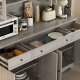 FUFU&GAGA 75.9" Tall Kitchen Pantry Cabinet with 5 Tiers Shelf, 8 Doors & 3 Drawers & Microwave Stand, Freestanding Hutch Cabinet with Buffet Cupboard for Kitchen, Dinningroom FUFU&GAGA