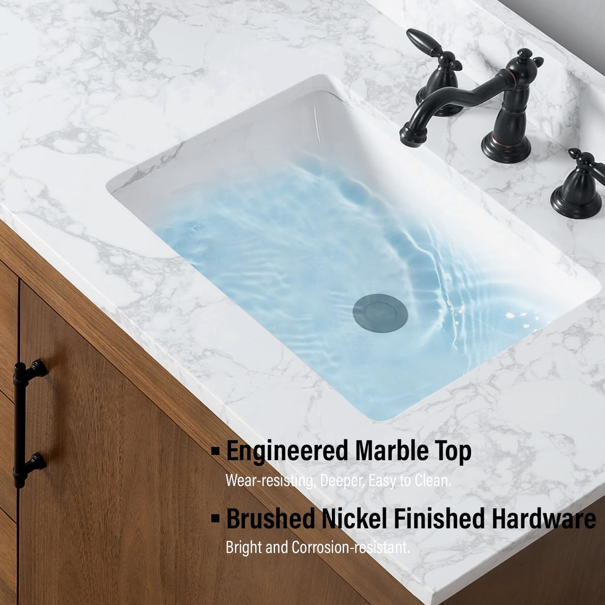 Vanity Art 72 inch Double Sink Bathroom Vanity, Modern Wood Bath Vanity with Carrara Marble Top, Vanity Cabinet with Doors, Removable Shelf, Solid Wood Frame, Tan, VA7072DE Vanity Art