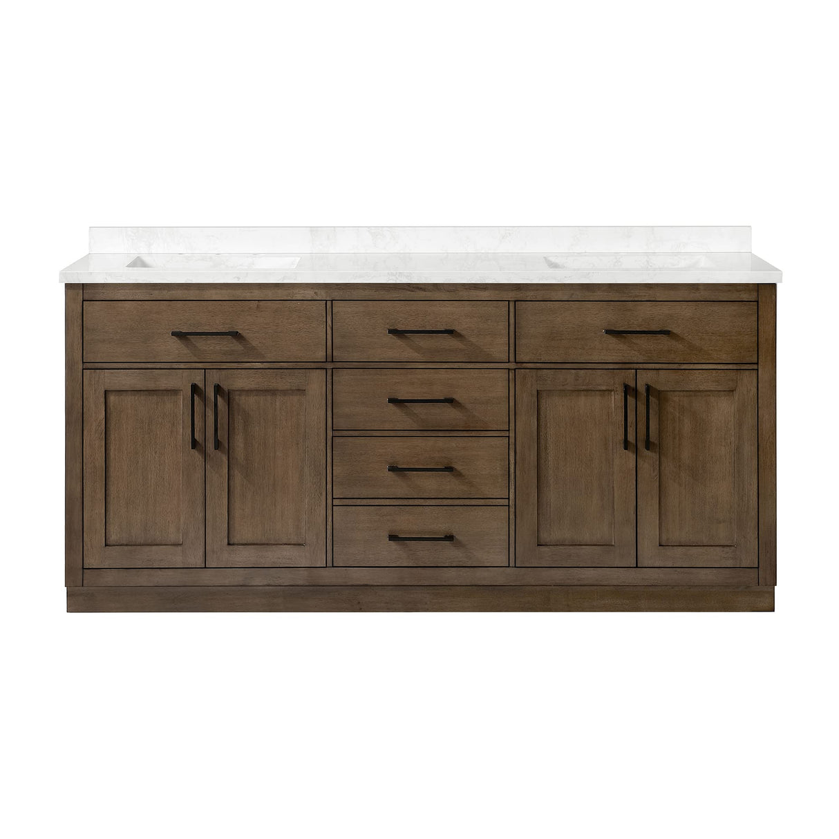 OVE Decors Maya Plus 72 in. Double Sink Bathroom Vanity in Almond Latte Finish, Black Hardware and Included Power Bar OVE Decors