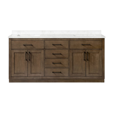 OVE Decors Maya Plus 72 in. Double Sink Bathroom Vanity in Almond Latte Finish, Black Hardware and Included Power Bar OVE Decors