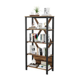 IDEALHOUSE 5 Tier Book Shelf with LED Lights, Brown Industrial Metal Display Book Case, Open Book Shelf Organizer, Tall Bookshelf, Heavy Duty Storage Bookcase for Bedroom Office Living Room IDEALHOUSE