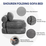 SHOUREN Folding Sofa Bed,Convertible Sleeper Chair Bed with Pillow,Foldable Futon Couch Mattress with Back Support,Portable Lazy Floor Sofa Lounger, Dark Grey, Single SHOUREN