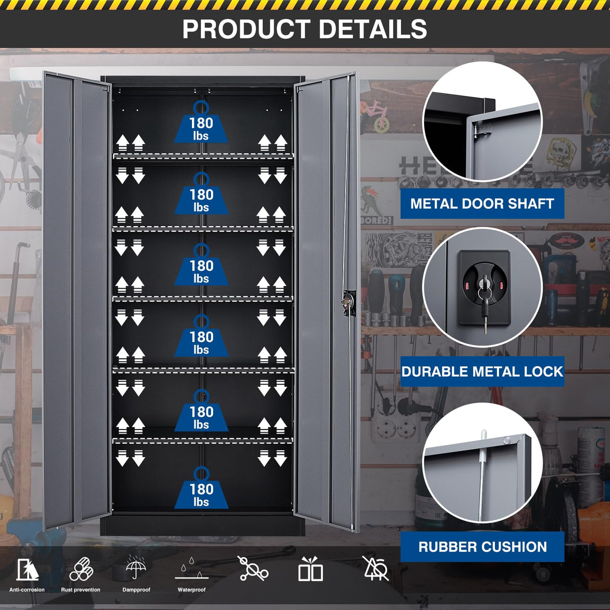 Fesbos 71” Tall Metal Storage Cabinet- Steel File Cabinets with Lockable Doors and Adjustable Shelves-Black&Gray Steel Storage Cabinet for Home,Kitchen, School, Office, Garage Fesbos