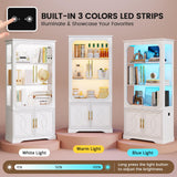 Lareth Display Cabinet with Glass Doors, 69 in Tall Bookcase with LED Lights, Glass Display Case Kitchen Pantry Cabinet, 5 Tier Curio Storage Cabinet for Living Room, Home Office, White Lareth