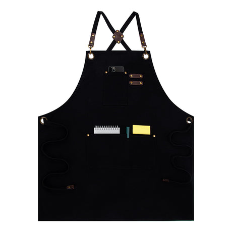 Heavy Duty Work Aprons for Men & Women with Pockets, Premium Cotton Canvas Cross Back Adjustable Tool Apron, for Cooking, Housekeeping, Serving, Woodworking, Gardening, Welding, Pottery, Black PSBP BEAUTY