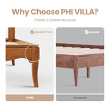 PHI VILLA Rattan King Bed Frame with Headboard, Wood Mid Century Boho Bed Frames, No Box Spring Needed, Brown PHI VILLA