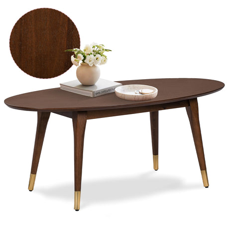 Elle Decor Clemintine Mid-Century Modern Living Room Furniture Collection, Oval Coffee Table, Walnut Brown Elle Decor