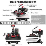 WHUBEFY Heat Press, 15x12 Inch 8 in 1 Shirt Press Multifunction Combo 360° Swing Away Digital Printing Heat Transfer Sublimation Machine Vinyl Heat Press Machine for T Shirts, Cap, Mug, Plate, DIY Whubefy