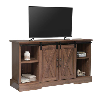 RoyalCraft TV Stand for 60/65Inch TV, Farmhouse TV Stands with Sliding Barn Doors and Storage Cabinets, TV Entertainment Center for Living Room (Brown) - WoodArtSupply