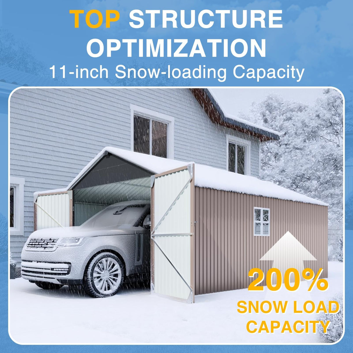 Breezestival 12x20ft Metal Carport Shed, Triple Door Outdoor Storage Building with Car Port Entry & Side Door, 700 cu ft Utility Shed with 11" Snow Load Capacity for Garden, Vehicle, Bike Storage Breezestival
