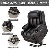 Outspurge Power Lift Recliner Leather Chair Sofa with Massage & Heat, Lazy Boy Chair with Cup Holders, USB & Type-C Ports, Remote Control (Black) Outspurge