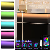 AHB Reception Desk with Counter, Modern Front Table Equipped Lockers & Storage Shelves, 50-inch Checkout Counter with LED Lights & DIY Stripe for Lobbies, Salons, Retail, Home Offices, Reception Room AHB