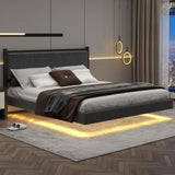 Gyfimoie Modern Queen Floating Bed Frame with LED Lights - Stylish Upholstered Platform for Effortless Assembly Gyfimoie