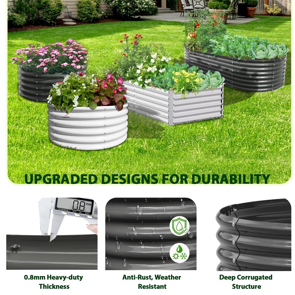 A ANLEOLIFE 2-Pack 4ft x 18” Tall Galvanized Raised Garden Beds Outdoor, Round Metal Planter Box for Planting Vegetables Flowers Herb, Anti-Rust & Easy-Setup, Quartz Grey A ANLEOLIFE