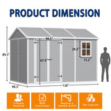 10x8 FT Resin Outdoor Storage Shed with Floor, Weather-Resistant Plastic Garden Shed with Windows, Lockable Door and Vents, Outside Tool Storage Sheds for Backyard, Garden, Lawn, Grey Pipleo